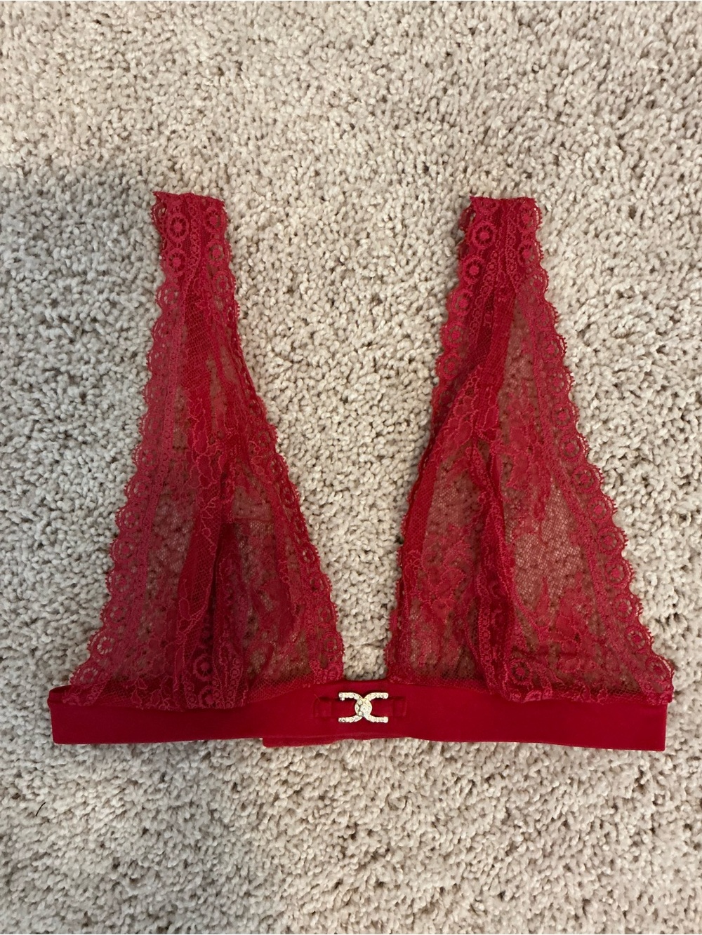 Victoria's Secret Red Lace Plunge Bralette with Center Hardware